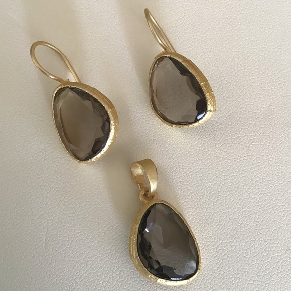 sterling silver Gold Overlay Brown Topaz Necklace & Earrings set - Picture 2 of 8